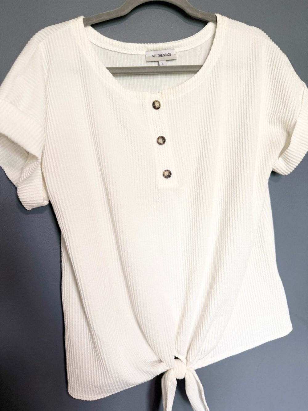 Cream Short Sleeve Tie-Front Top
